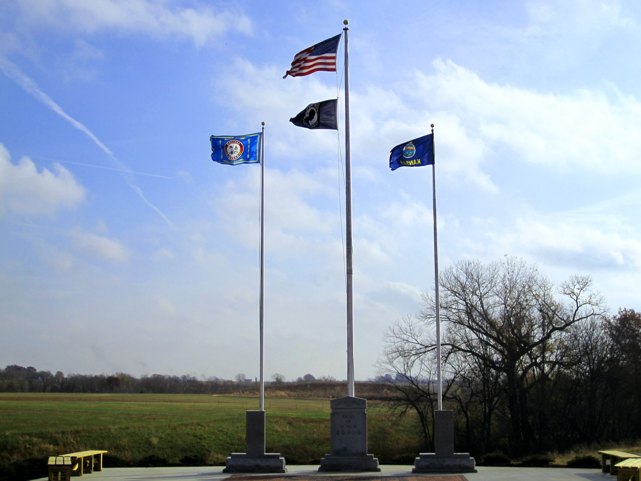 Veterans Memorial flag poles in Lansing, Kansas