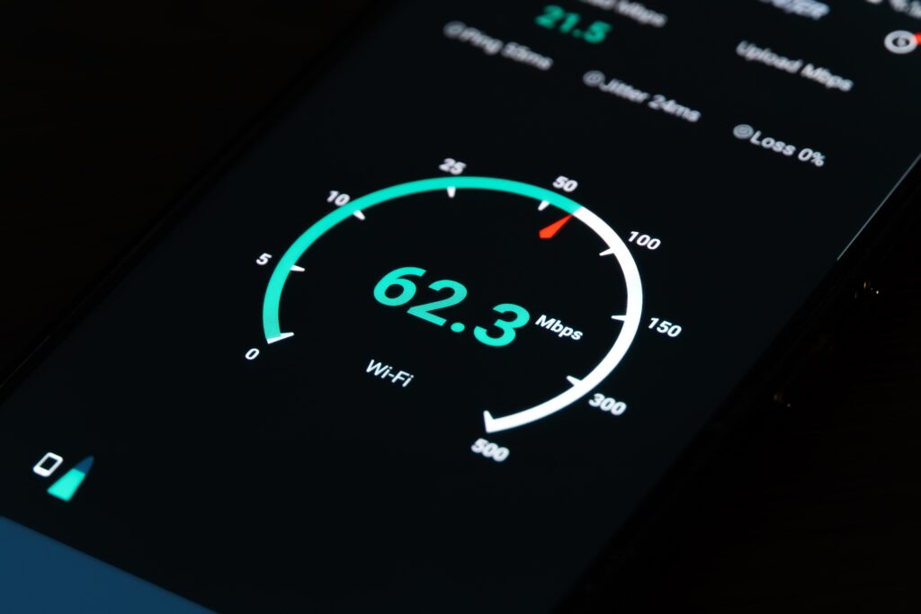 Wi-Fi speed test showing 62.3 Mbps