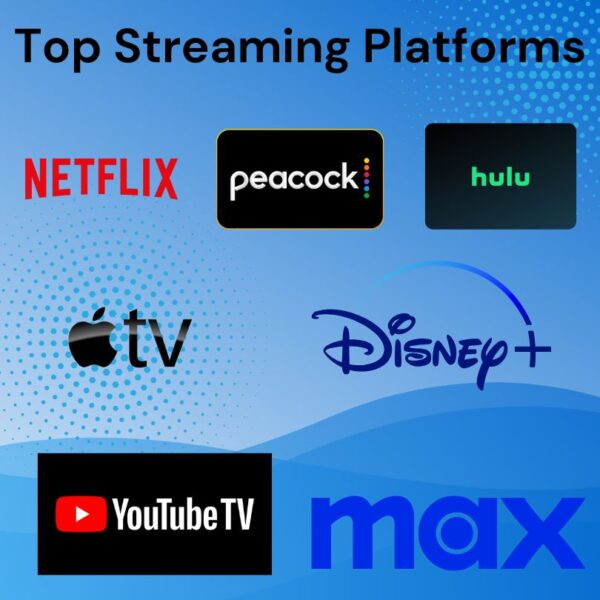 graphic showing top streaming platforms such as netflix, peacock, hulu, etc