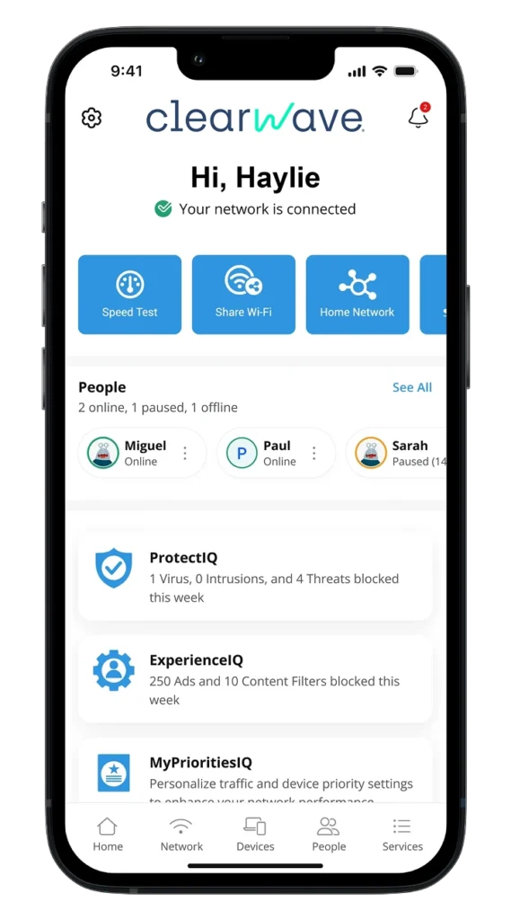 Clearwave App home screen.